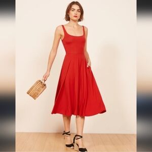 Reformation Rou Midi Dress in Cherry Red
